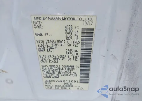 2017 Nissan Nv Cargo Nv2500 Hd S V6 from USA, damaged, VIN 1N6BF0LY5HN812091